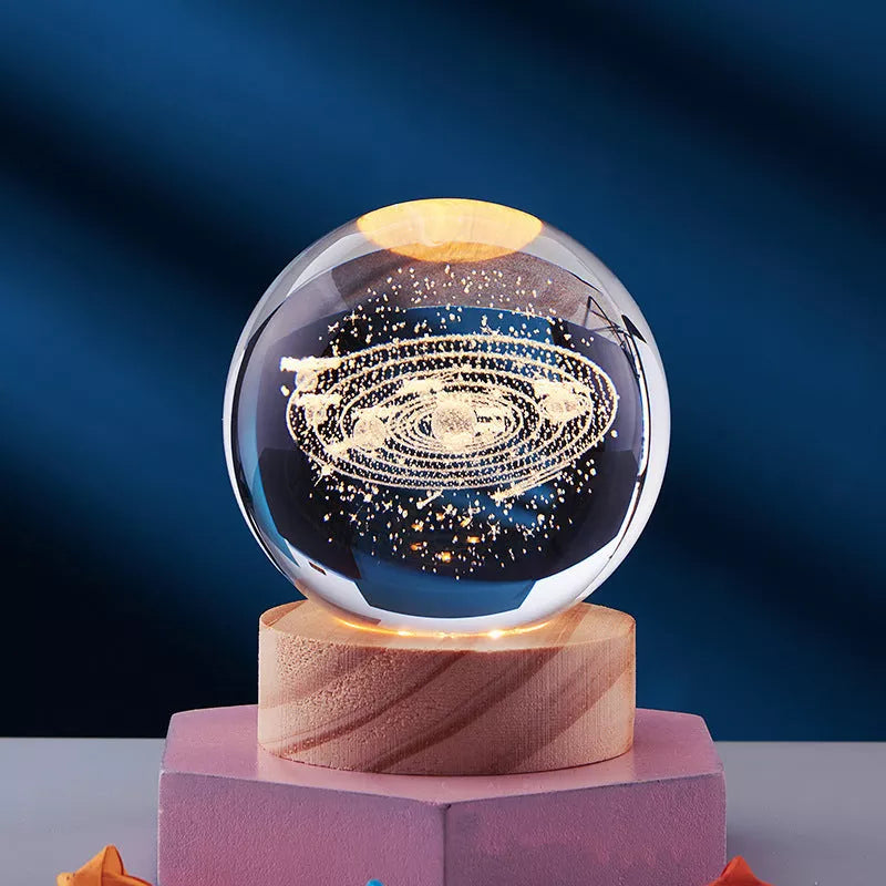 Crystal Ball Night Light with 3D Carved Solar System Design