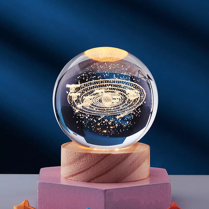 Crystal Ball Night Light with 3D Carved Solar System Design