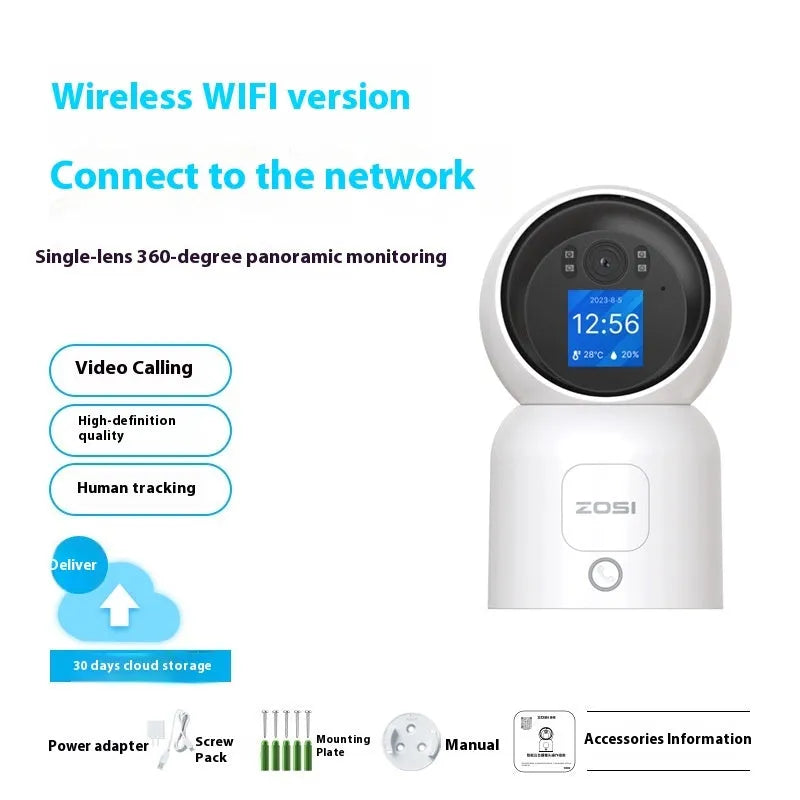 Zhou Shi wireless indoor security camera with plastic housing and screw-fixed bracket