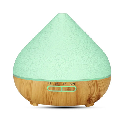 Crackle finish humidifier with wood grain pattern and single fog outlet