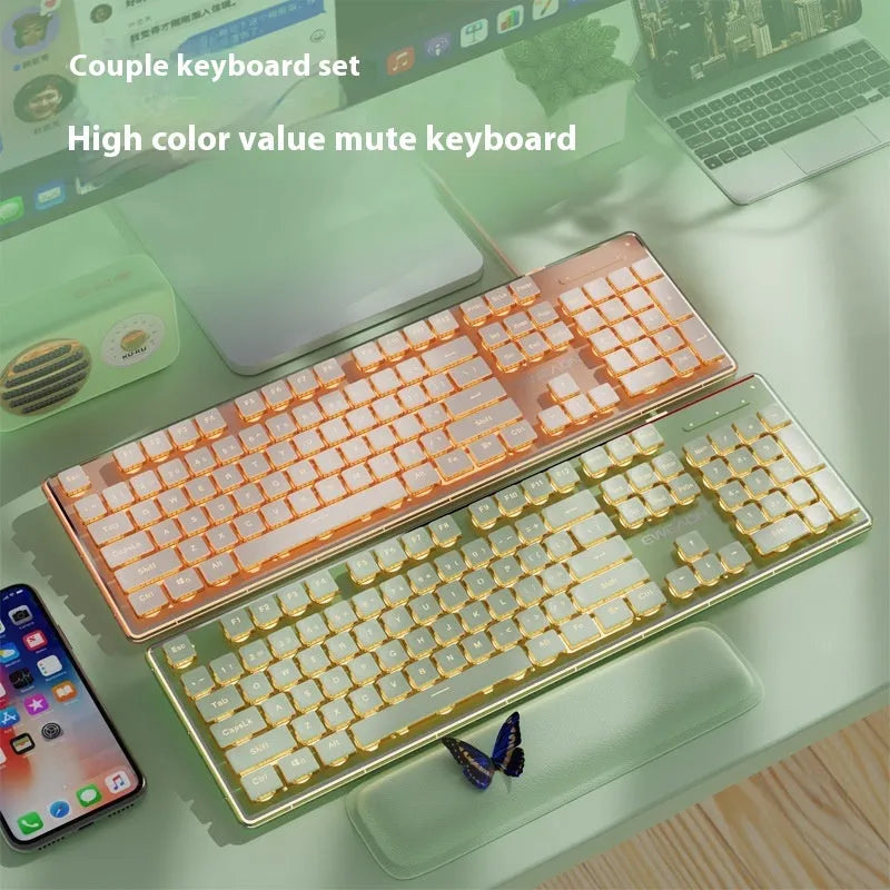 Prewalker V3 retro green mechanical feel keyboard and mouse set on a desk.
