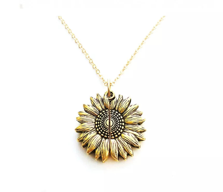 Sunflower Double Lettering Necklace in ancient gold, silver, and rose gold with adjustable chain