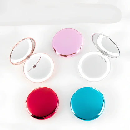 Mini LED makeup mirror with dual magnification and 80 LED lights in compact 90mm design