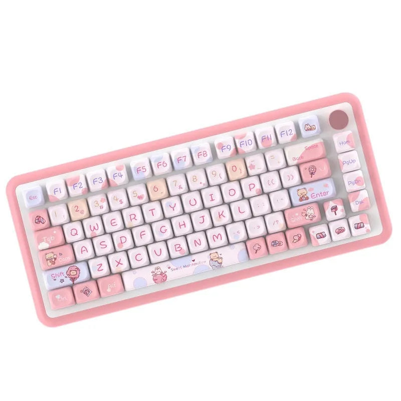 Sweet Cotton Candy coloured  profile PBT plastic keycap set for mechanical keyboards, shown in a full 120-key layout.