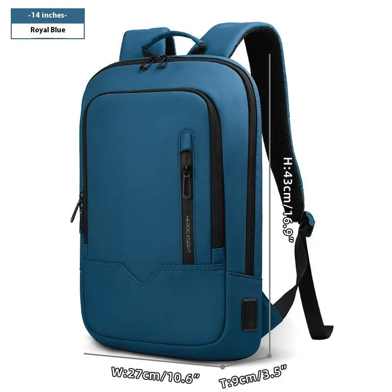 Lightweight men's polyester commuter backpack with USB charging port in multiple colour options.