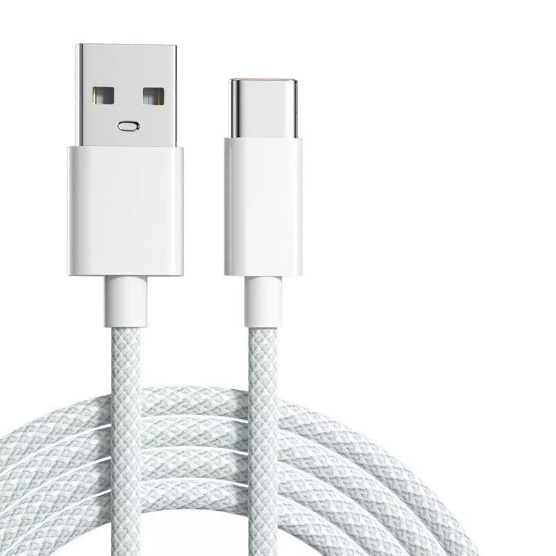 Android Flash Charge USB Type-C Cable in blue, gray, green, and purple