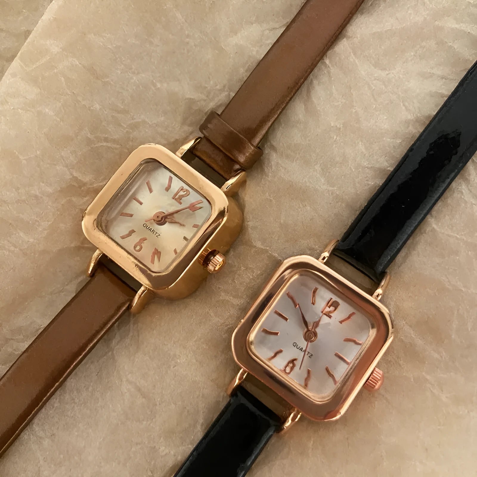 Women's fashion watch with alloy case in black, white, pink, or brown colour options showing 10mm thickness