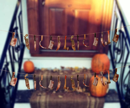 Halloween Horror Knife Flag Pulling Horror Curtain Bed Sheet with multiple horror-themed images