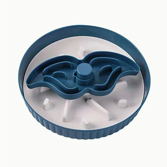 Grey rotating pet food basin with silicone pad showing beard pattern design for slow feeding