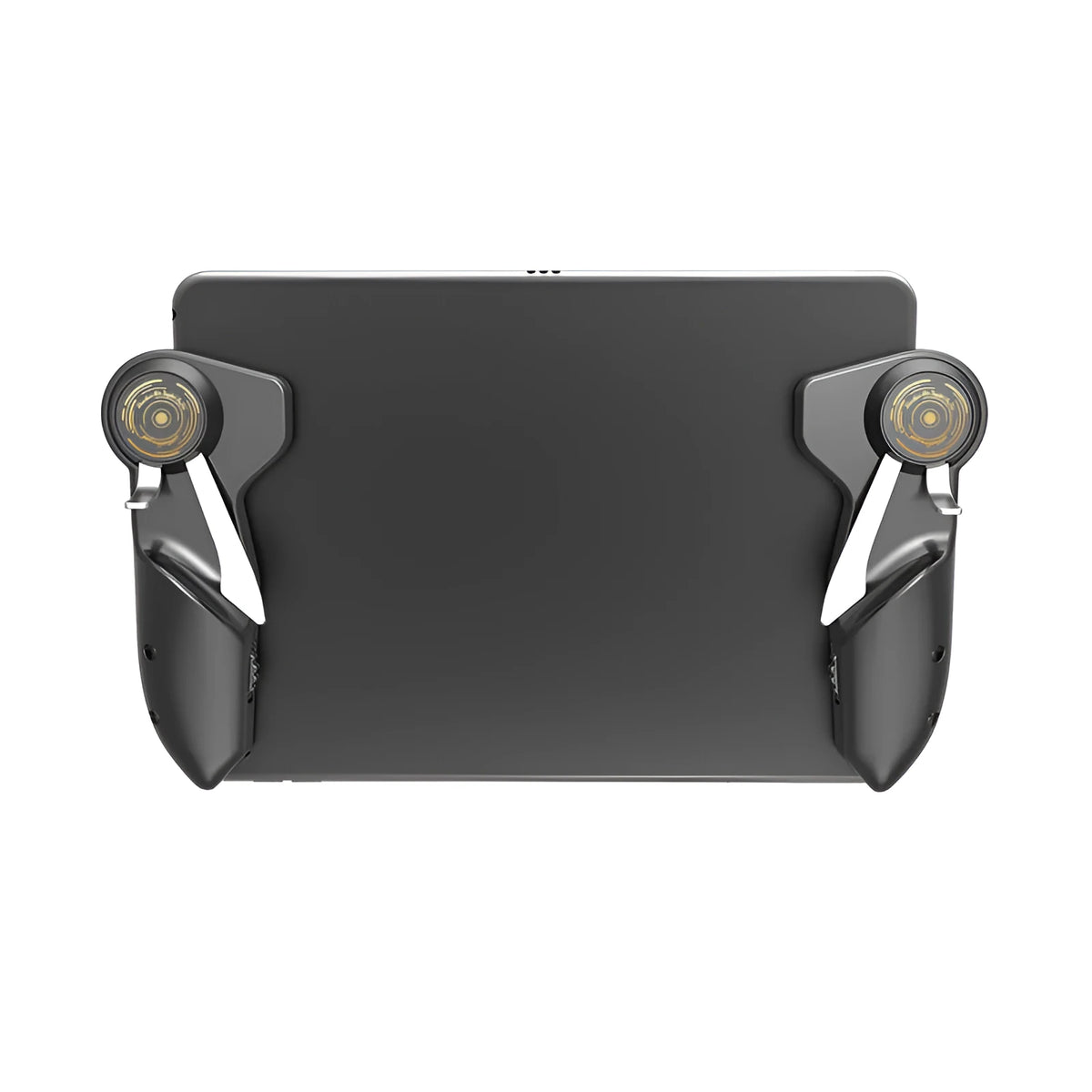 Black six-finger adjustable PUBG game controller for tablets and smartphones shown from the front.