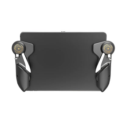 Black six-finger adjustable PUBG game controller for tablets and smartphones shown from the front.