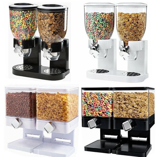 Black and white ABS plastic candy dispenser for solid seasonings on kitchen counter