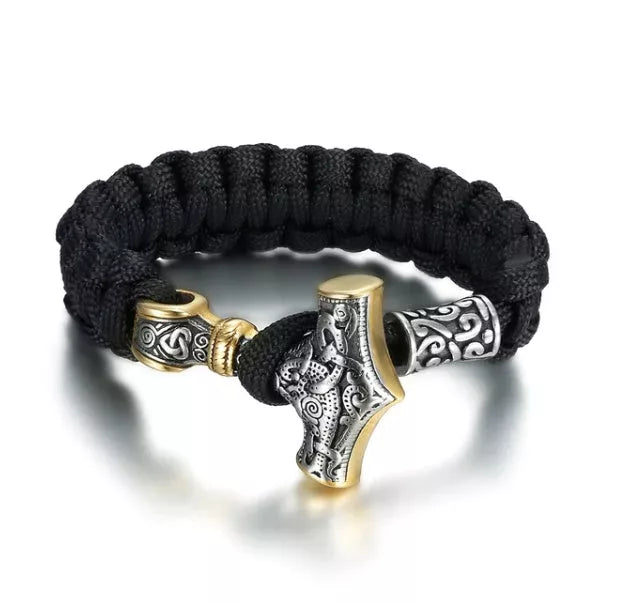 Asgard Crafted Paracord Mjolnir Bracelet in silver or silver gold with adjustable knot
