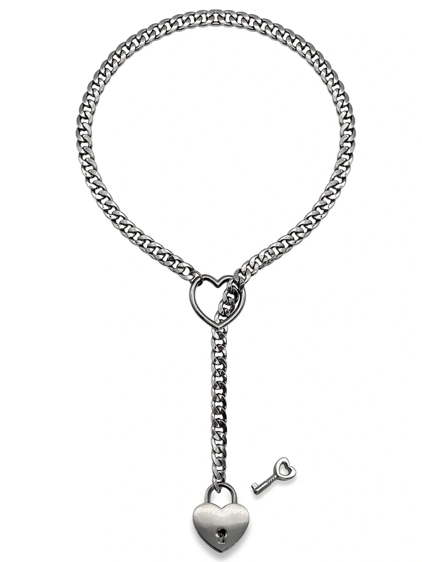 Adjustable heart-shaped O-ring slip chain necklace in black, silver, and gold