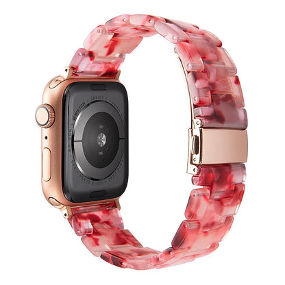Slim resin Apple Watch strap showing attachment mechanism and colour options