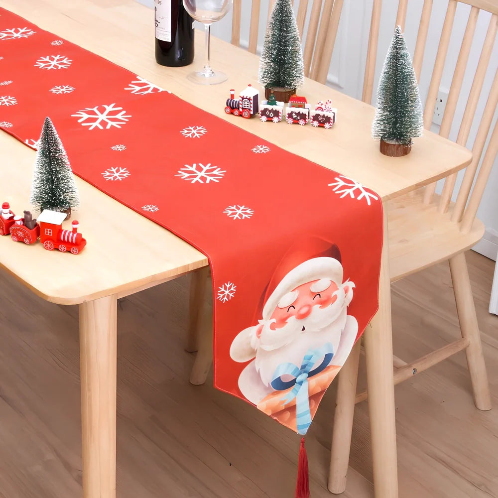 Double-sided snowman Christmas table flag measuring 180x33cm in flannel material