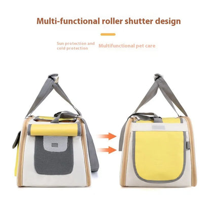 Large foldable canvas pet carrier bag for cats and small dogs in solid colours
