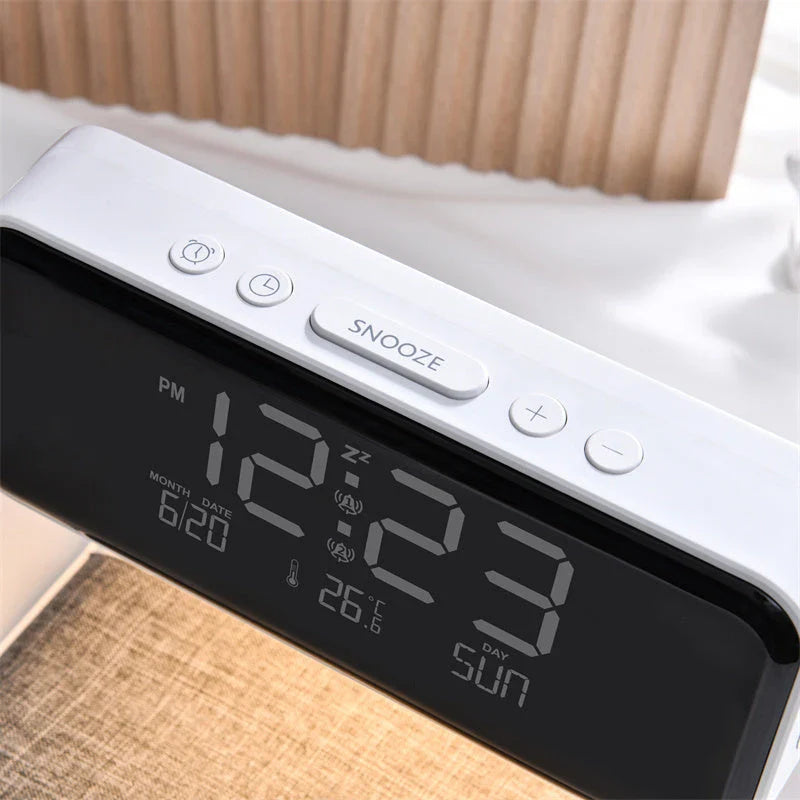 Versatile 3-in-1 bedside lamp with wireless charger, alarm clock, and adjustable LED lighting