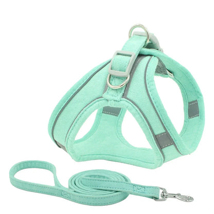 Fleece-lined dog harness with reflective strips and 150cm lead in navy blue colour