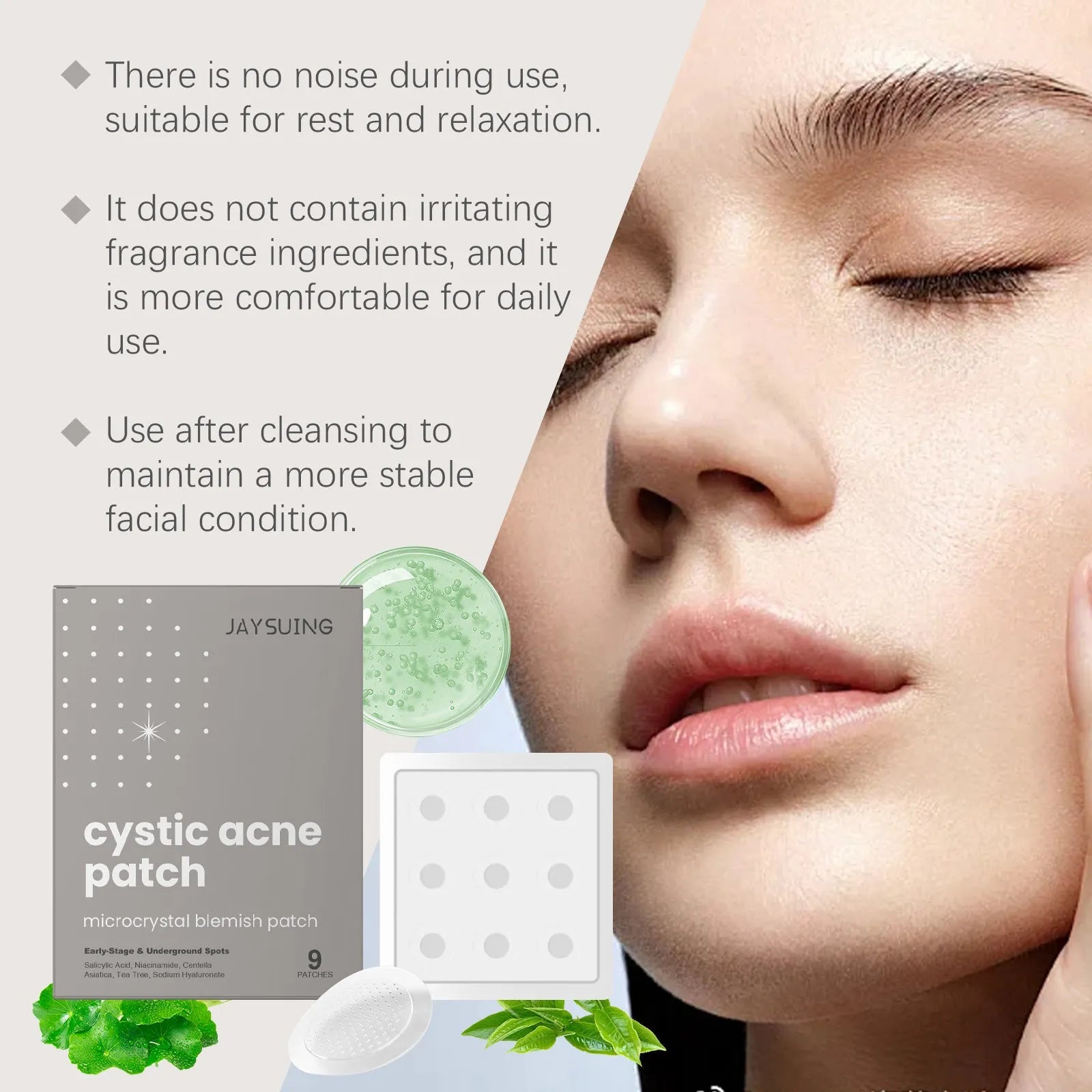 Nine transparent acne repair microneedle patches with tea tree oil and Centella asiatica