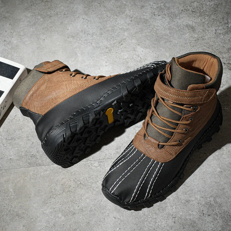 Warm lace-up winter snow boots with fleece lining, waterproof and anti-slip rubber soles, and stylish velvet or single-color options