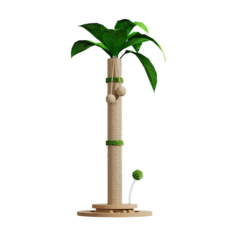 Vertical cat climbing frame with hemp rope wrapping and canna chamfering grab column