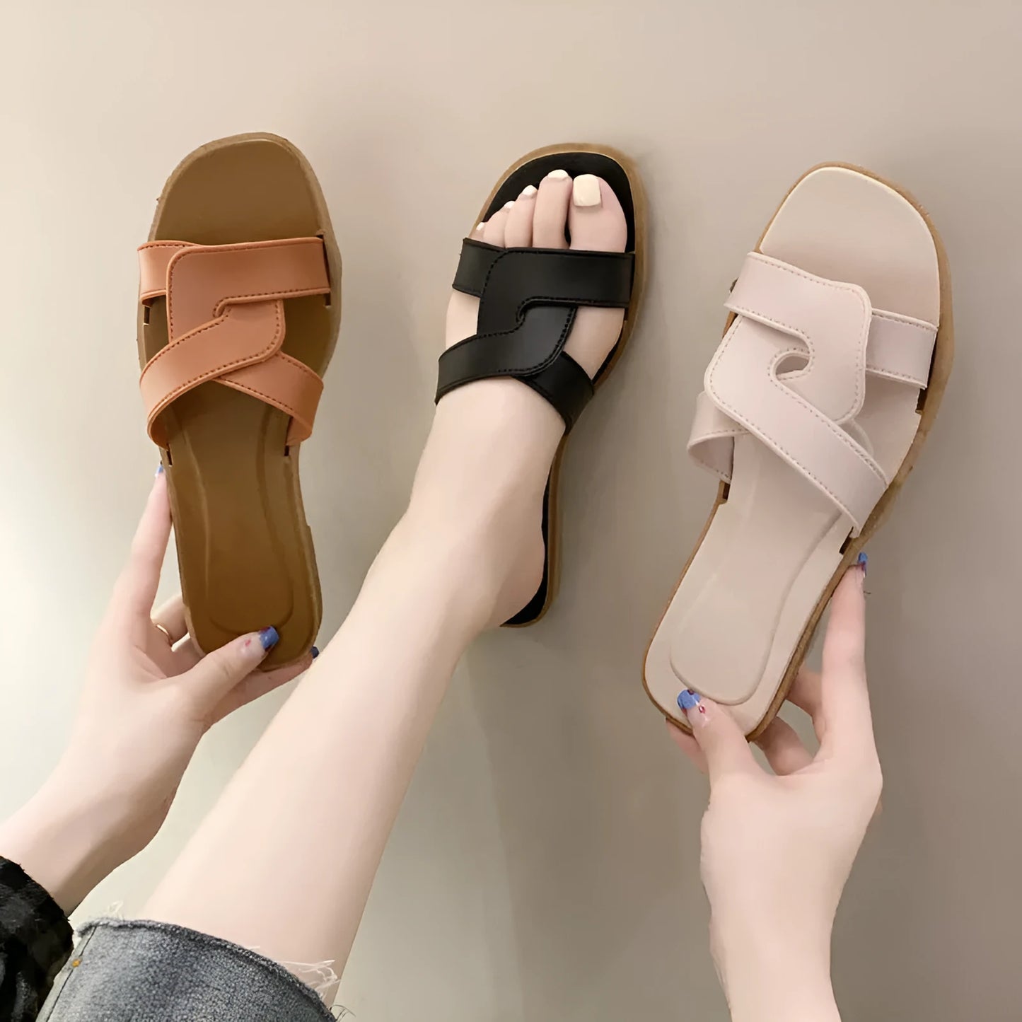 Women's PVC toe ring slippers with a cross strap in milky white, shown from a side angle.