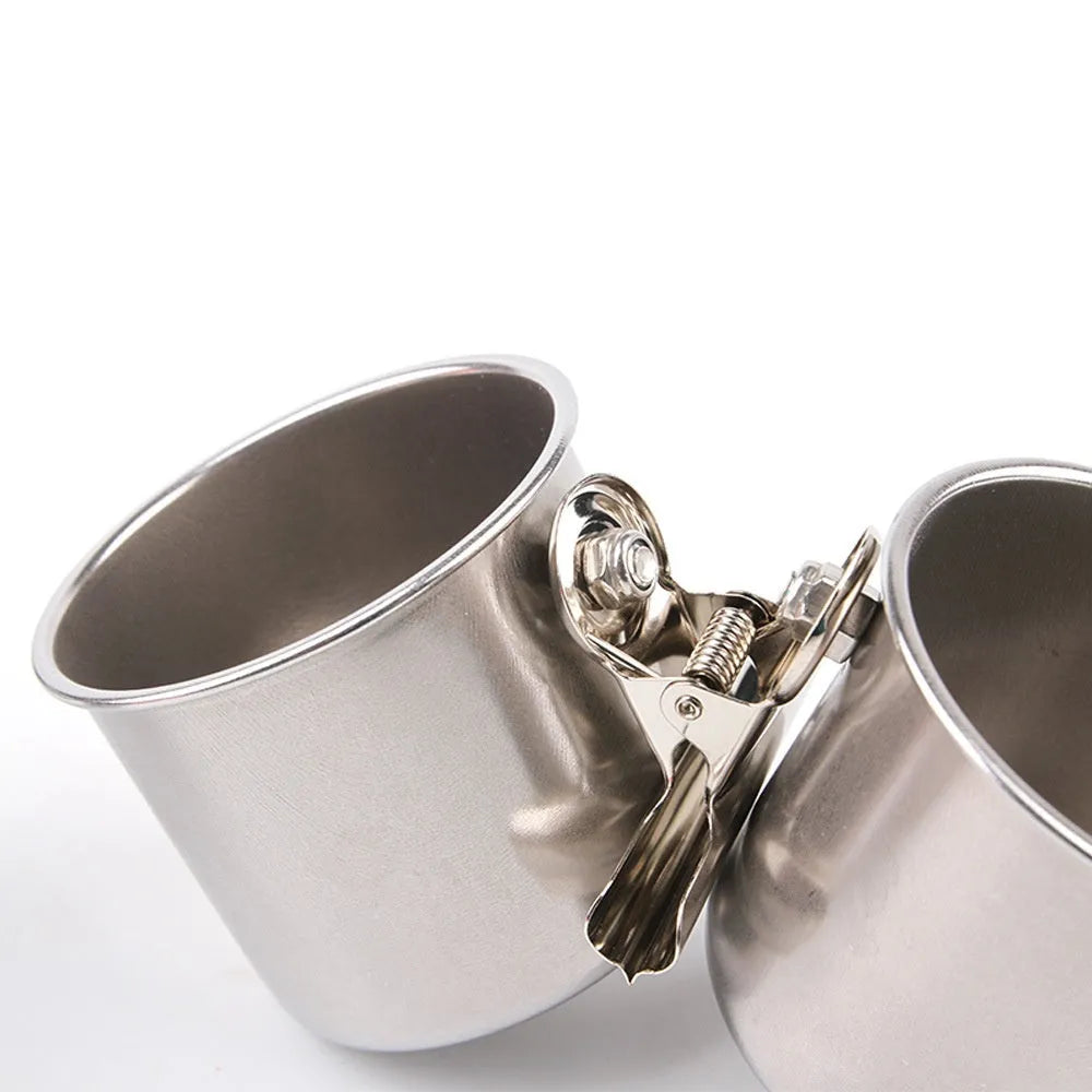 Stainless steel bird feeder outdoor food container in natural metal finish.