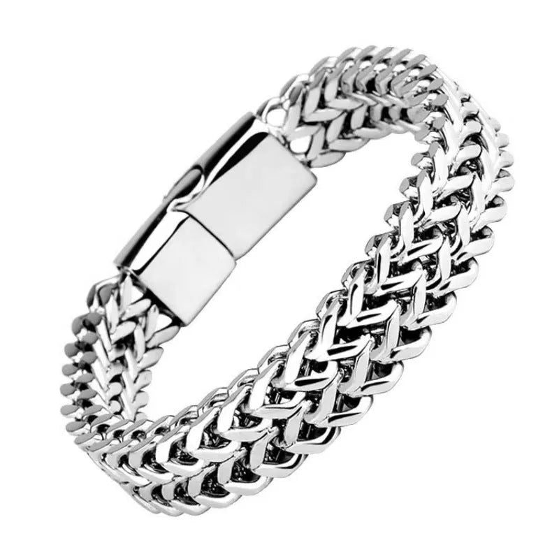 Geometric titanium steel men's bracelet for hip hop style in silver finish