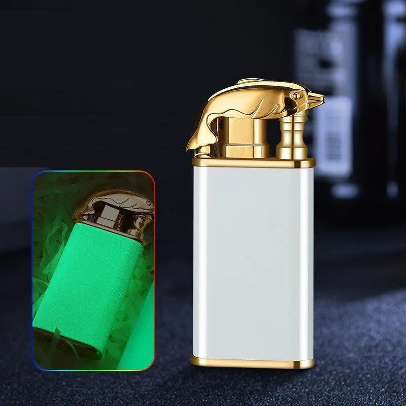 Metal dragon dolphin design double flame windproof lighter with blue jet fire