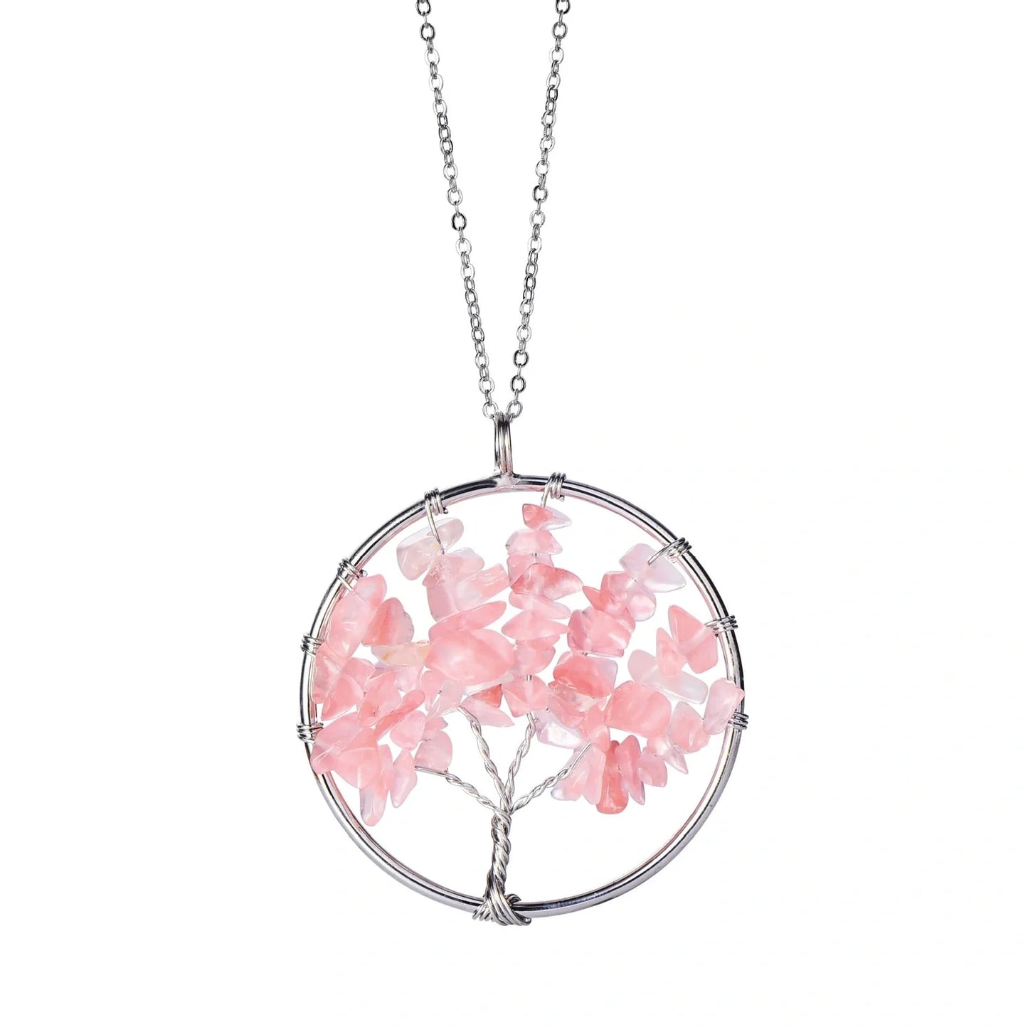 Hand winding Tree of Life pendant with stainless steel chain in six colour options