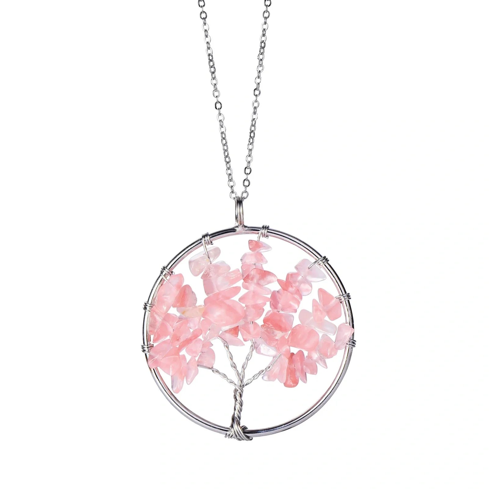 Hand winding Tree of Life pendant with stainless steel chain in six colour options