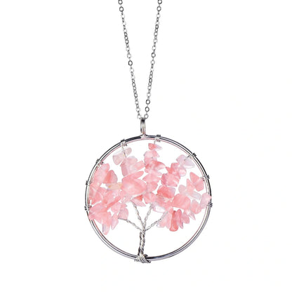 Hand winding Tree of Life pendant with stainless steel chain in six colour options