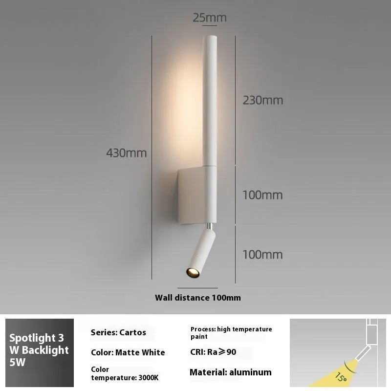 Simple modern wall reading lamp in frosted white or matte black, 3000K, 5W and 3W, 36V and below, for bedside use