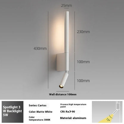 Simple modern wall reading lamp in frosted white or matte black, 3000K, 5W and 3W, 36V and below, for bedside use