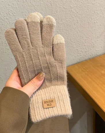 Warm embroidered winter mittens in various colors, including blue, khaki, black, coffee, pink, brown, gray, dark khaki, and orange