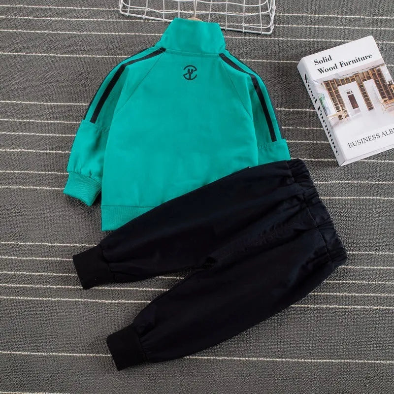 Boys' striped two-piece outfit, long-sleeve top and trousers, green or orange, 80-120cm