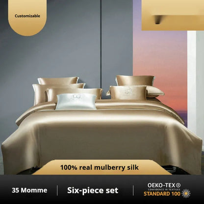 Household Fashion silk four-piece quilt cover set in solid colour showing 100% silk material texture and light luxury design