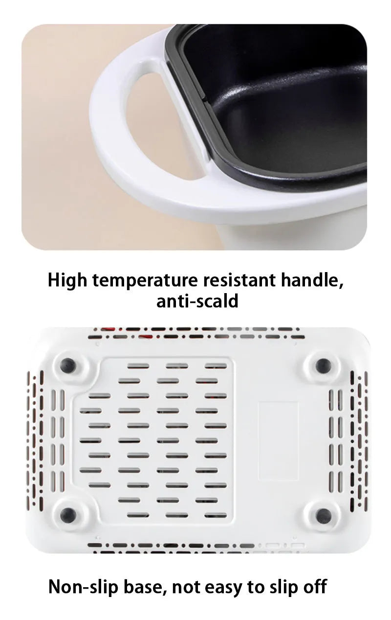 White or green dual-function electric hot pot and frying oven appliance with mechanical controls