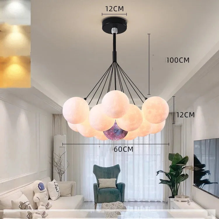 Nordic fish design bedroom chandelier with gold and black 12cm bubble lights and iron pendant construction