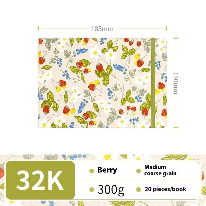 Feiluniao watercolour notebook with fabric cover, 185mm length, open to show paper for painting.
