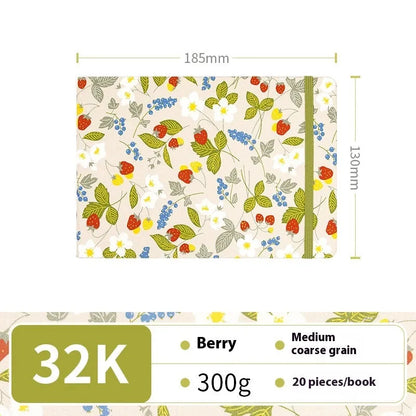 Feiluniao watercolour notebook with fabric cover, 185mm length, open to show paper for painting.