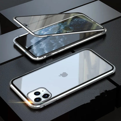 Clamshell anti-spy phone case in solid colours for iPhone models with machined glass geometry style