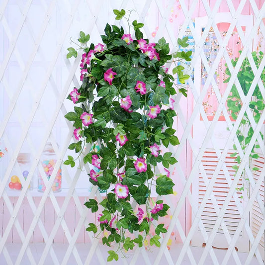 Simulation morning glory rattan wall hanging in various colors for home or office decor