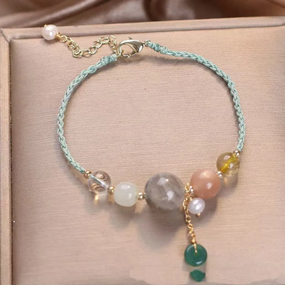 Hand-woven women's bracelet with adjustable buckle in red, green or blue with crystal and sequin details