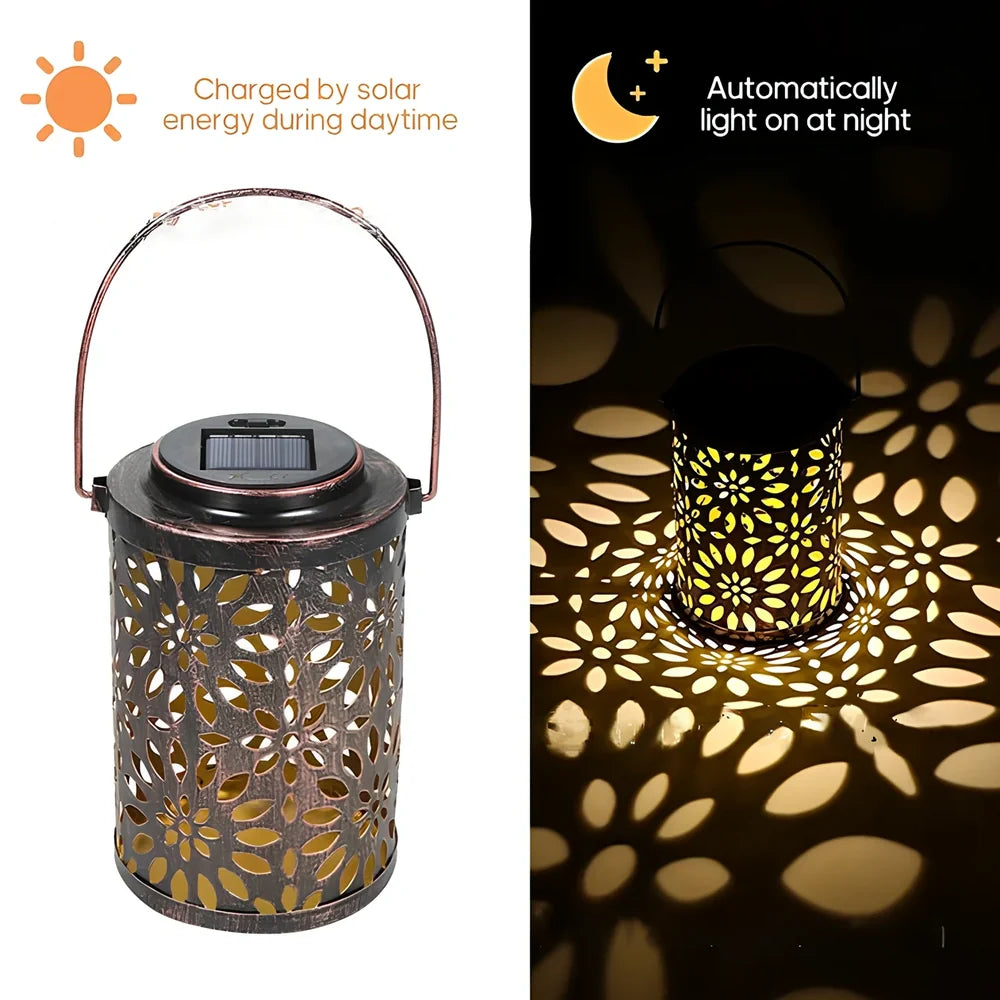 Solar wrought iron ground ball lamp with 15x15x46cm dimensions and LED lighting for garden pathways