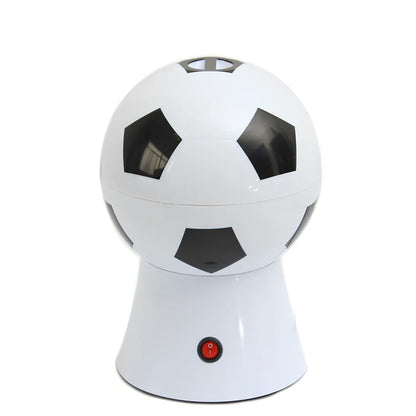 Football-shaped electric popcorn machine with automatic collector, 220V plug, and measuring lid for 50g corn portions