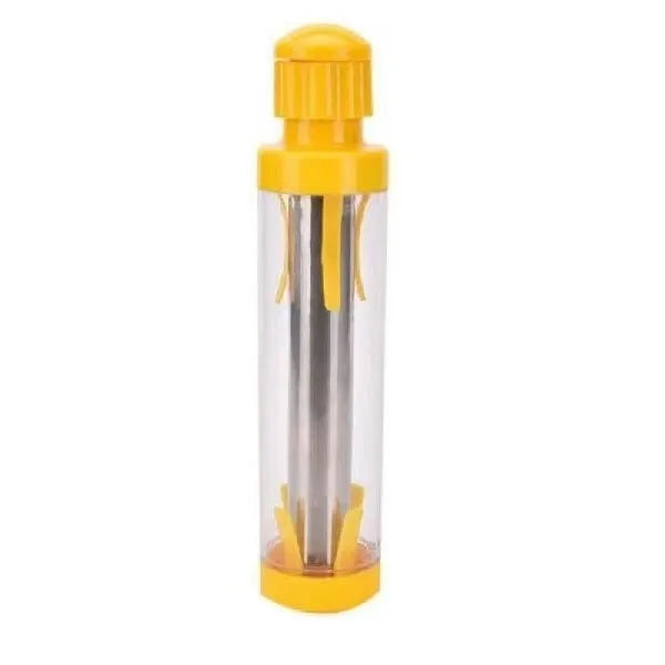 Corn threshing artifact made from ABS plastic and 201 stainless steel, featuring a 27cm high cylindrical design with 7.5cm diameter, for multi-function corn stripping and kernel removal, in a modern simple yellow colour.