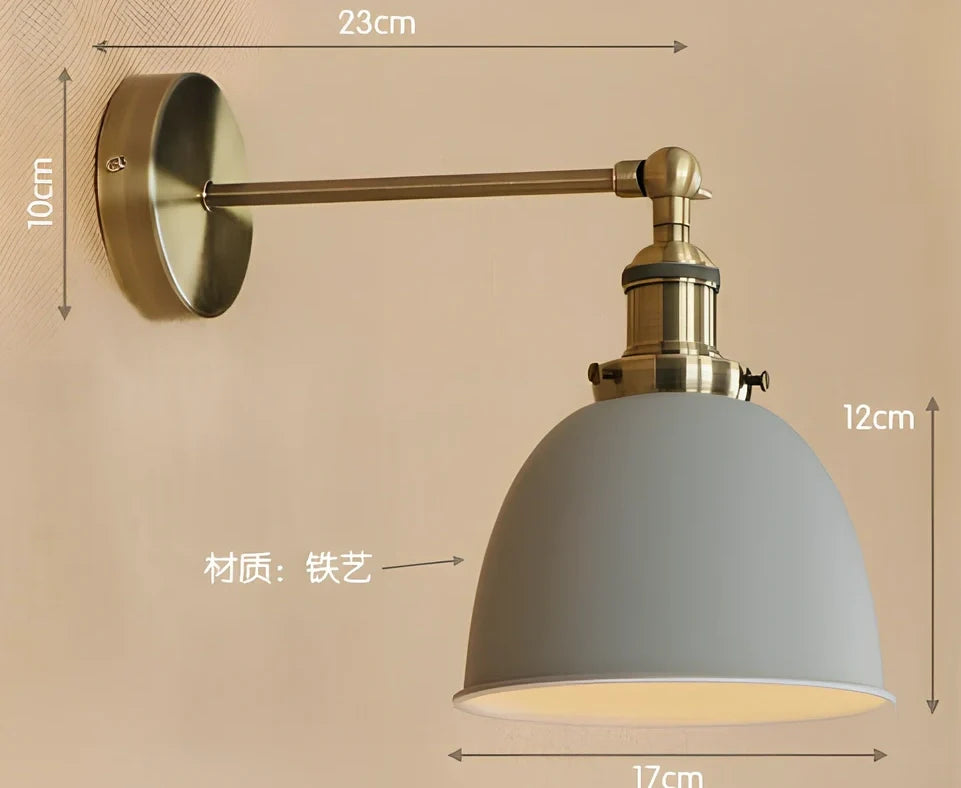 Bedroom light with adjustable iron shade in multiple colour options