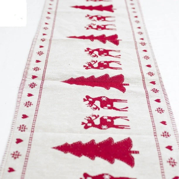 Christmas Elk Snowman Table Runner with festive design for holiday decor
